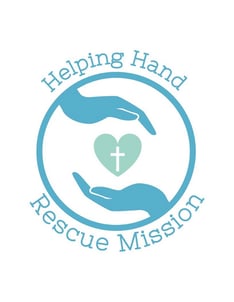 Helping Hand Rescue Mission logo with hands holding a heart and cross symbol